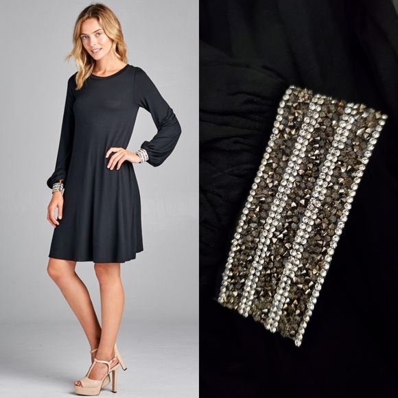 Elegant black dress with bracelet sleeves - Picture 3 of 8